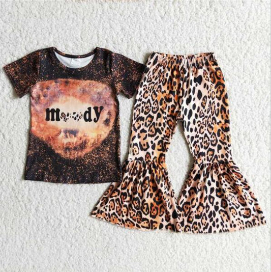 C1-15 Brown Leopard Girls Summer Children Clothing Kid Summer Boutique Outfits