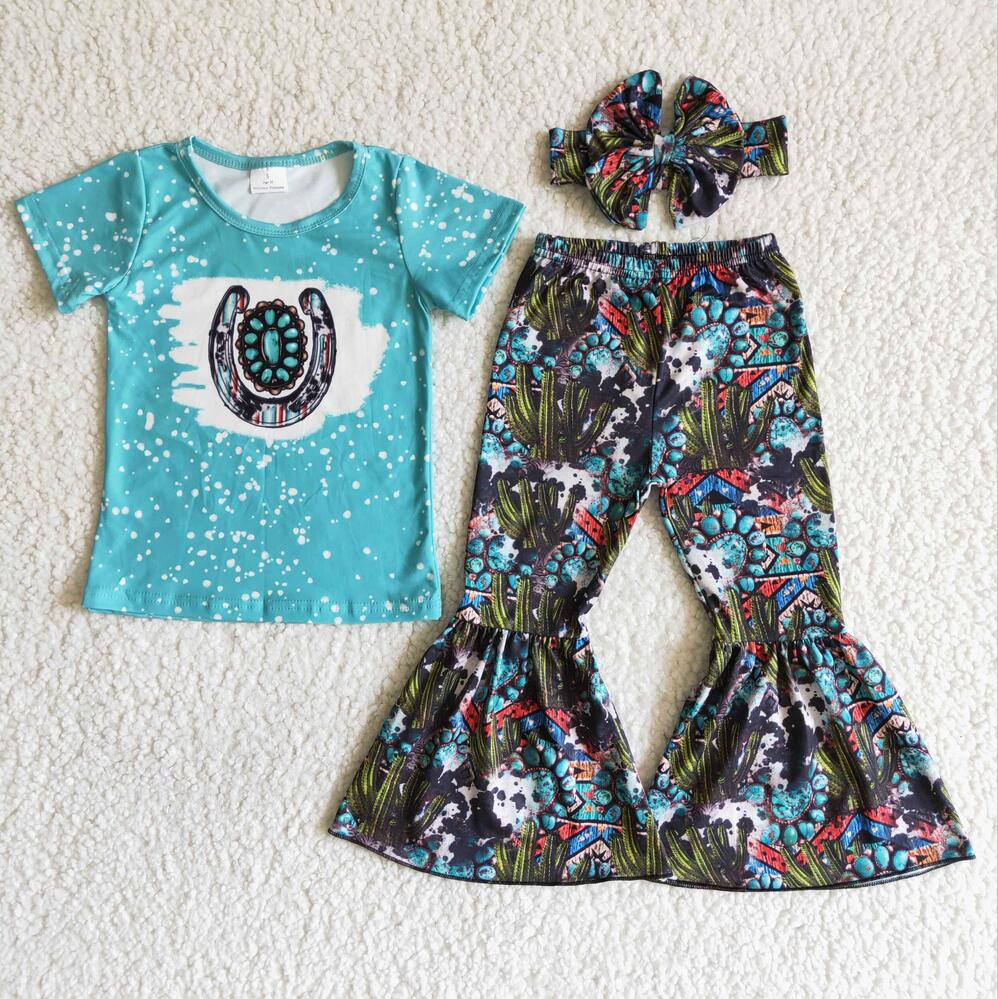 C1-25 Blue Girls Summer Children Clothing Kid Summer Boutique Outfits