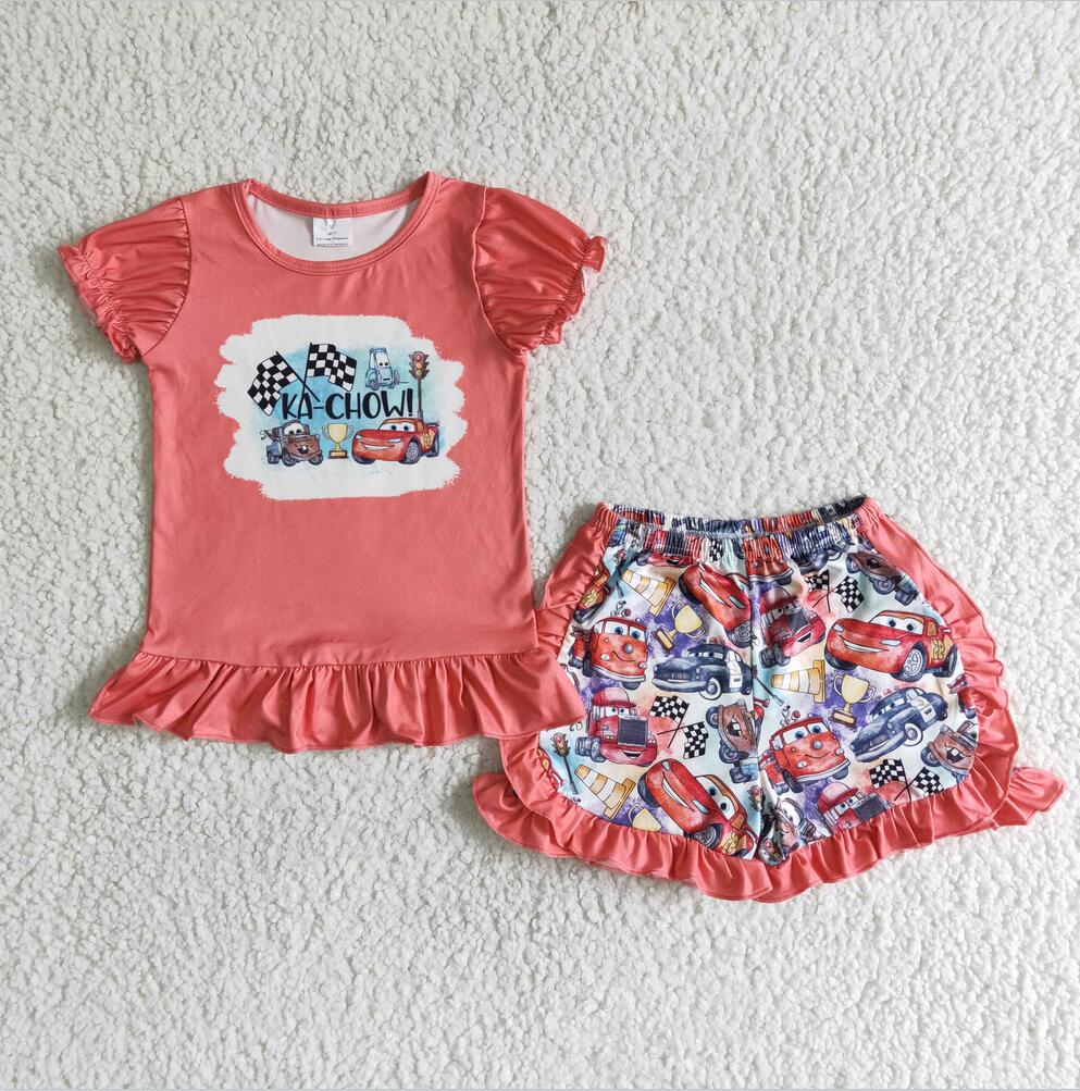 C1-30 Red Car Kid Shorts Summer Boutique Children Clothing Outfit