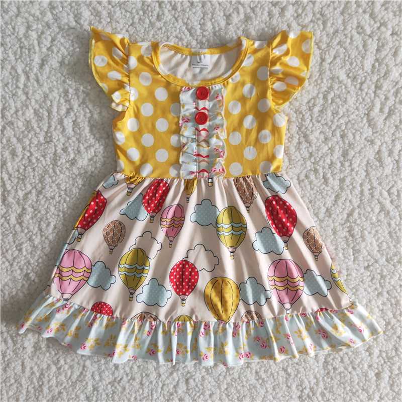 C10-1 Yellow Summer Wear Girl Short Sleeve Kid Dress