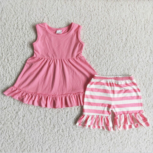 C10-16 Pink Girl Ruffle Summer Boutique Outfits