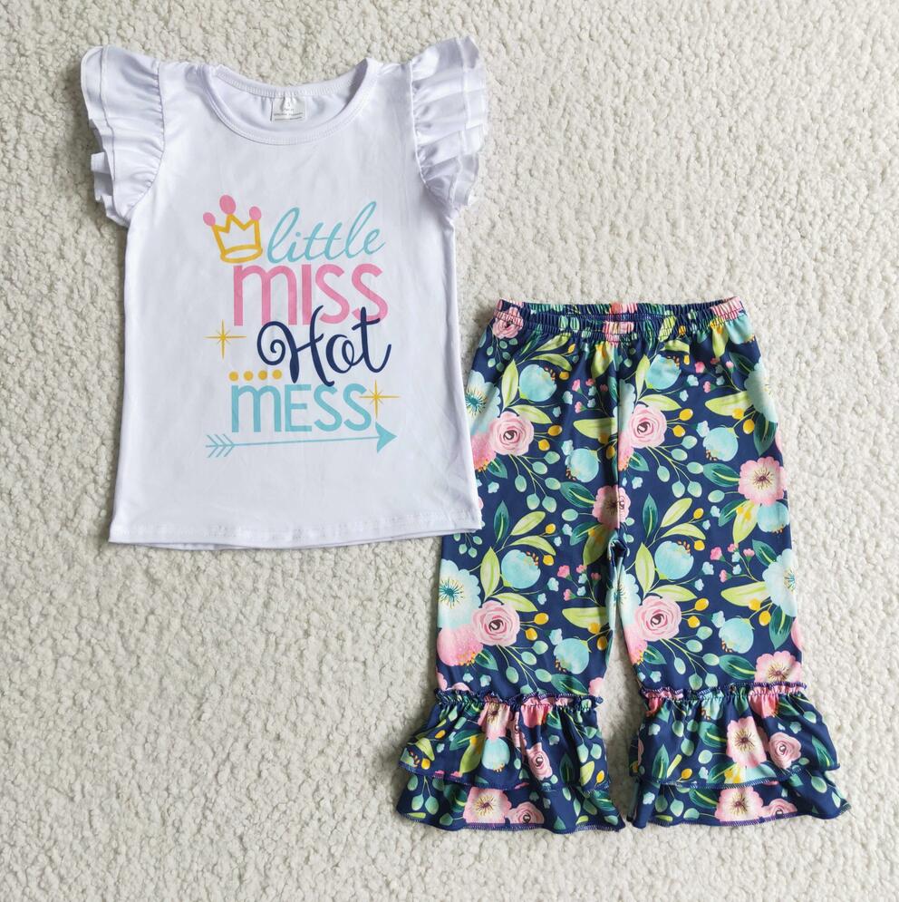 C10-24  Miss Floral Short Sleeve Pant Sets Kid Clothes