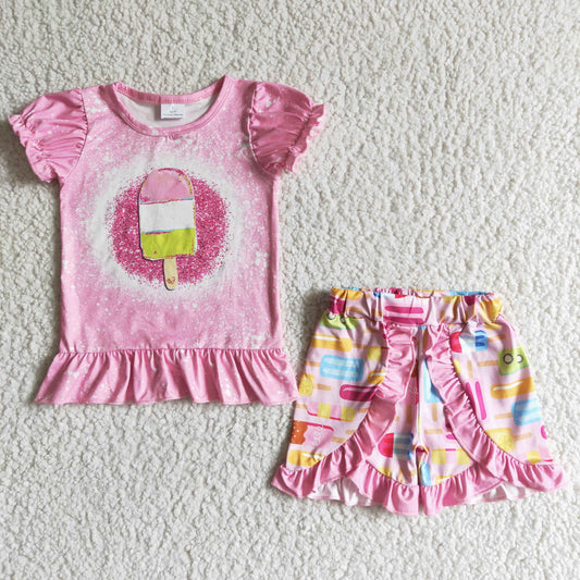 6.21 RTS NO MOQ Baby Girls Summer Sets C10-26 Popsicle Summer Hotpink Ruffle Shorts Sets