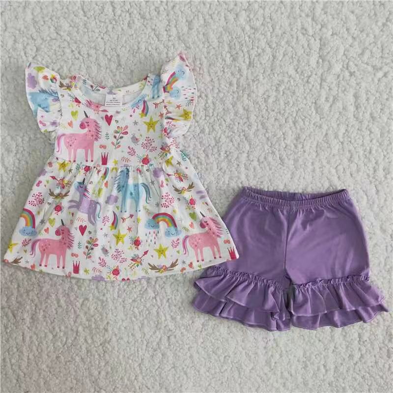 C10-3 Unicorn Summer Children Clothing Kid Summer Boutique Outfits