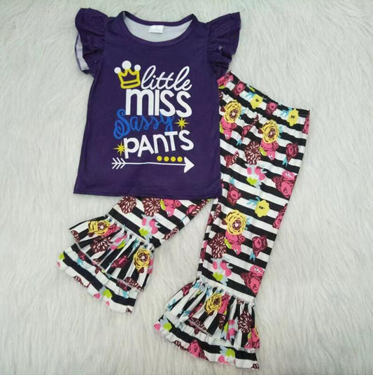 C11-10  Miss Floral Short Sleeve Pant Sets Lovely Kid Clothes