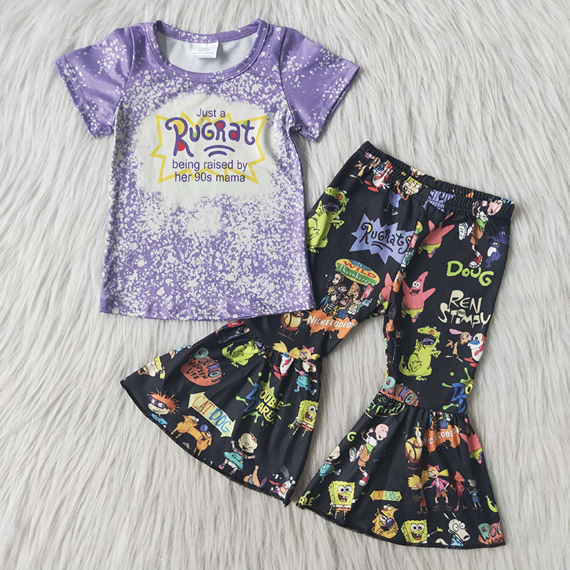 C12-11 Purple Cute Children Short Sleeve Clothing Kid Summer Boutique Outfits