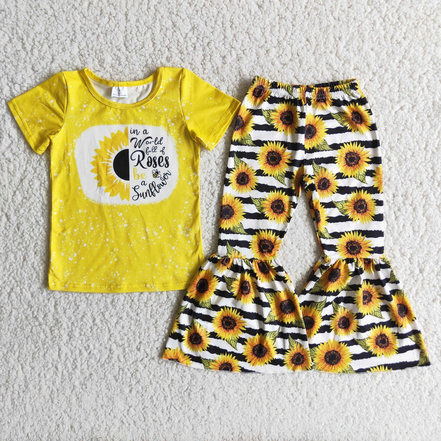 C12-12 Sunflower Children Short Sleeve Clothing Kid Summer Boutique Outfits