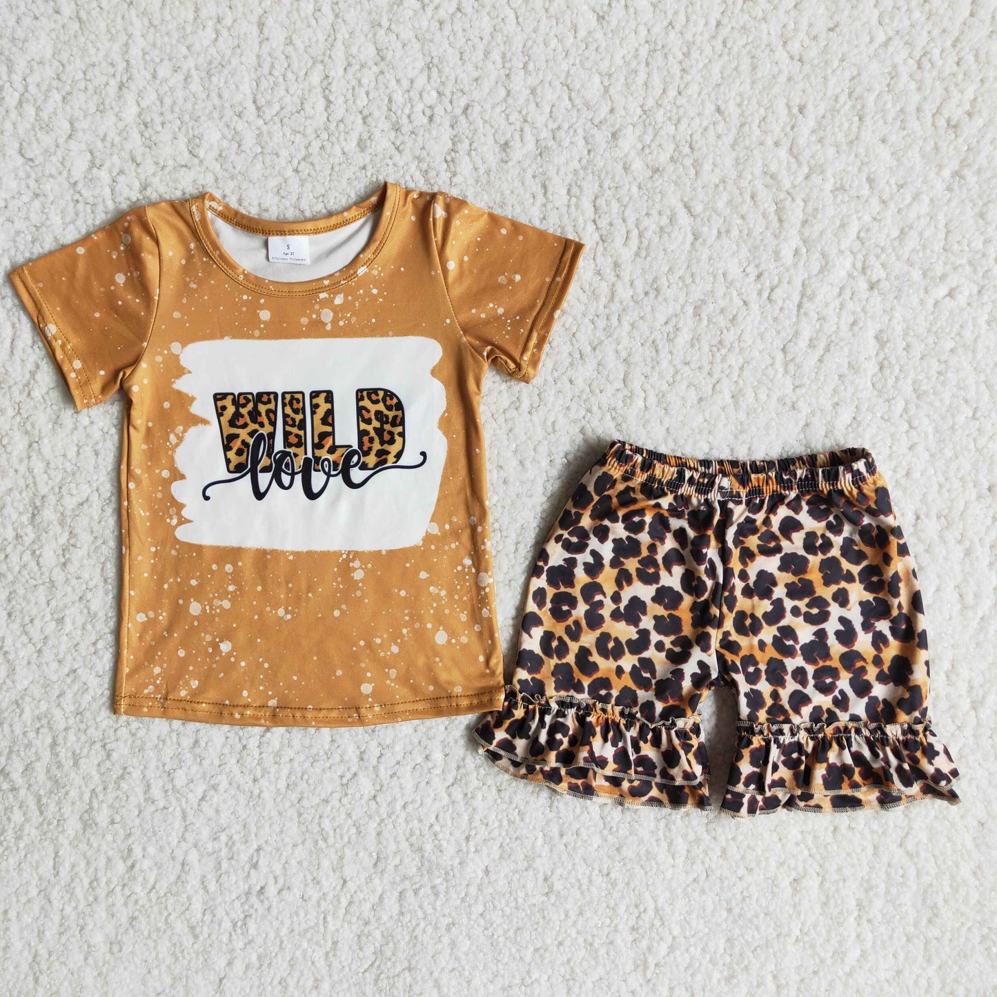 6.21 RTS NO MOQ Baby Girls Summer Sets C12-2 Yellow Leopard Letter Shorts Sets