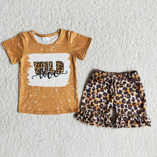 6.21 RTS NO MOQ Baby Girls Summer Sets C12-2 Yellow Leopard Letter Shorts Sets