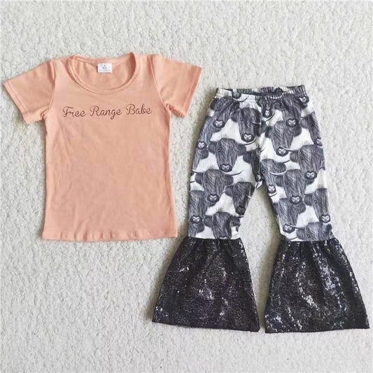 C13-5 Cow Children Long Sleeve Clothing Kid Summer Boutique Outfits