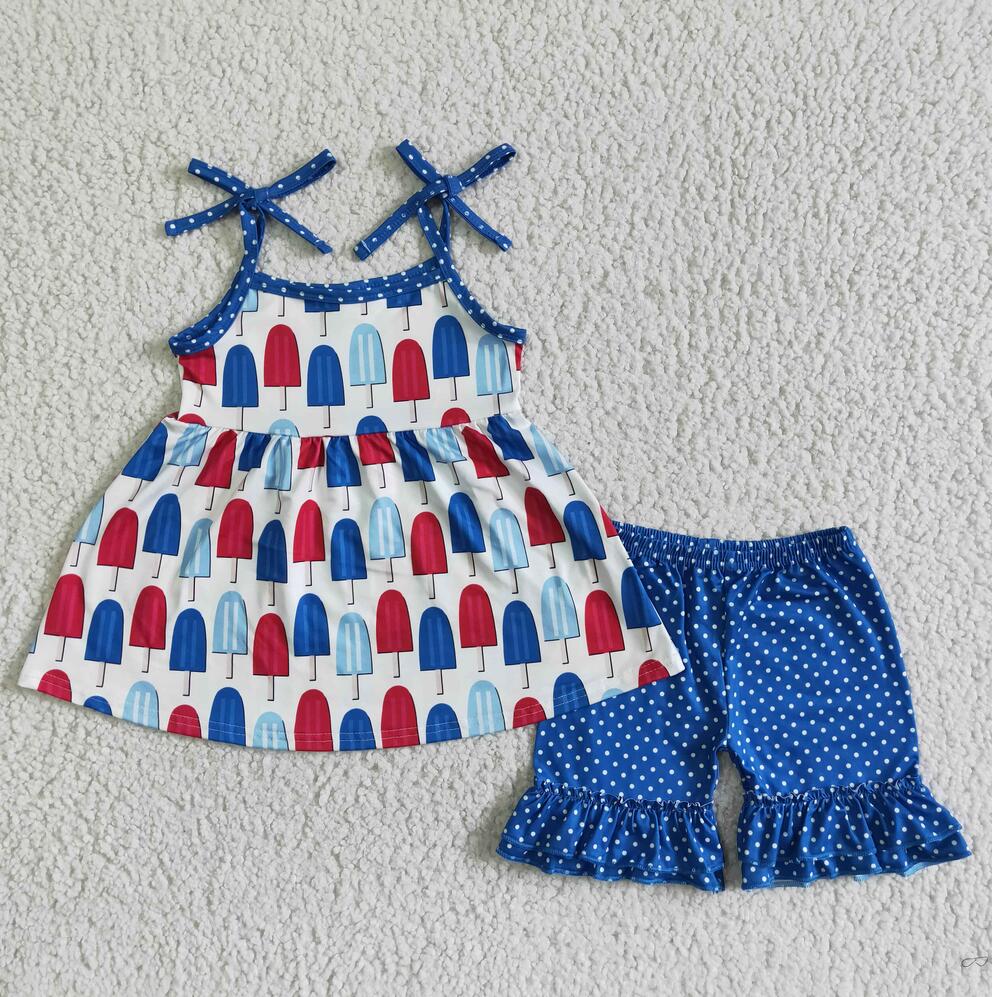 C14-2 Blue Shorts Sets Summer Boutique Children Clothing