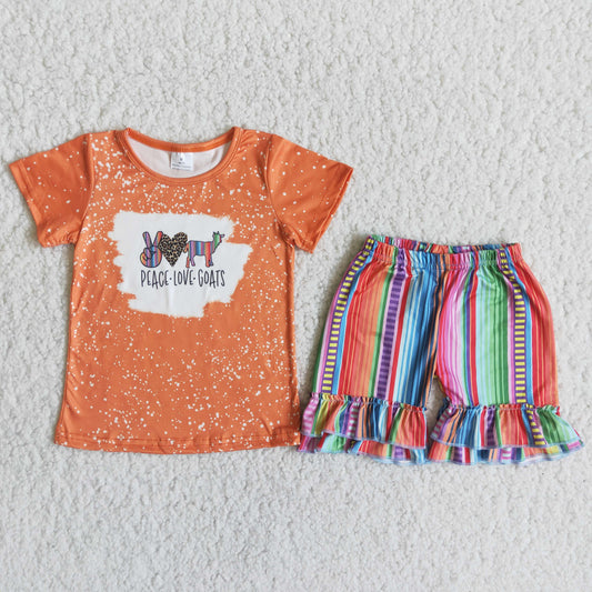 6.14 RTS NO MOQ Baby Girls Summer Sets C14-22 Peace LOVE Colorful Stripes Shorts Sets