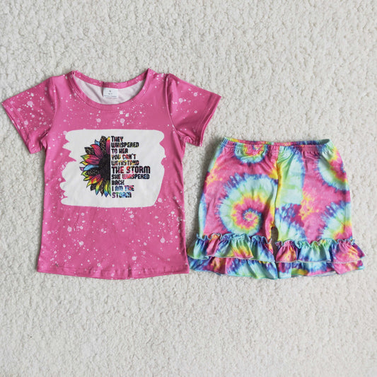 6.21 RTS NO MOQ Baby Girls Summer Sets C14-40 Pink Halo Dye Ruffles Shorts Sets