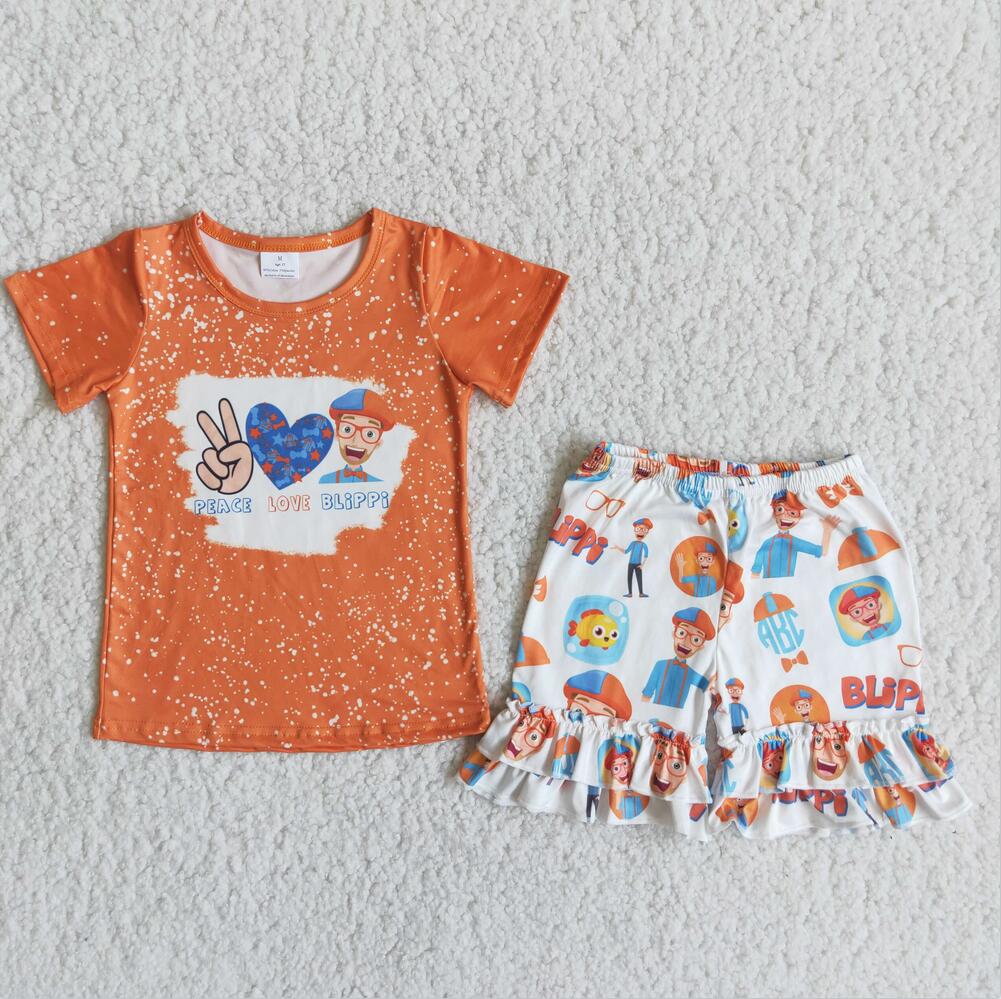 C15-25 Hot Sale Girl Kid Shorts Summer Boutique Children Clothing Set