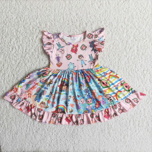 C15-39 Pink Cartoon Cute Girl Summer Clothing Girls Dresses