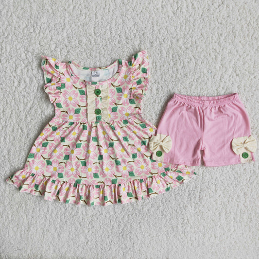 C16-19 Pink Wholesale Lovely Kid Ruffle Summer Boutique Outfits