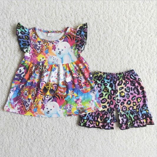 C16-3 Cartoon Wholesale Lovely Kid Ruffle Summer Boutique Outfits