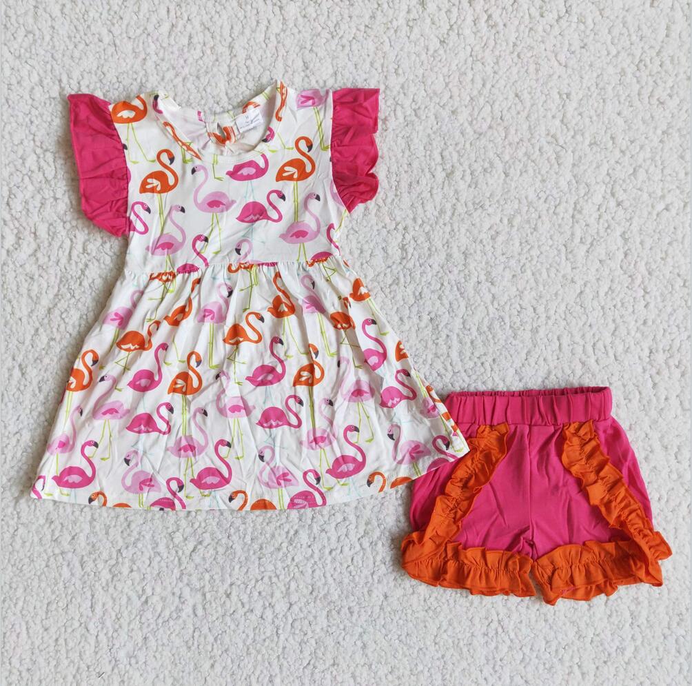 C2-9   Flamingo Girls Ruffle Short Outfit