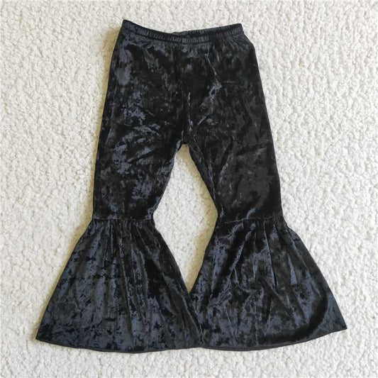RTS NO MOQ Baby Girls Long pants Black Velvet Bell Bottom