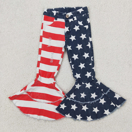 RTS NO MOQ Baby girls pants 4th of July denim Jeans