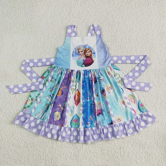 6.10 RTS NO MOQ Summer Baby Girls Dresses C3-16 Blue Sister Sleeveless Movie Twirl Dresses