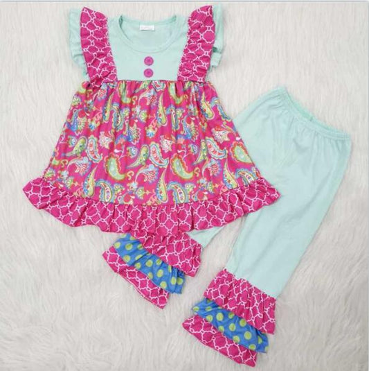 C3-21 Dark Pink Girls Summer Children Clothing Kid Summer Boutique Outfits