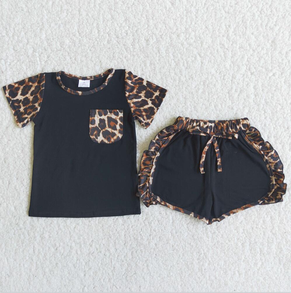 C4-12 BlackLeopard Kid Shorts Summer Boutique Children Clothing