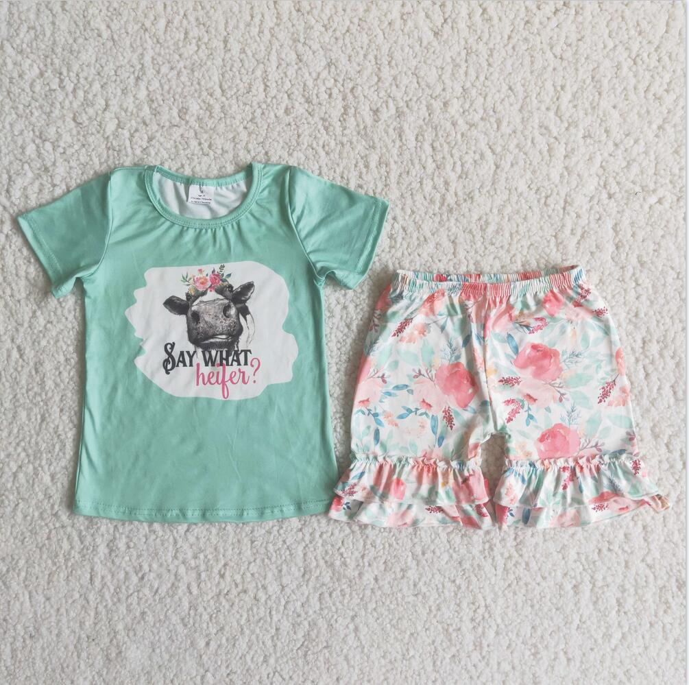 C4-16 Cow Summer Children Clothing Kid Summer Boutique Outfits