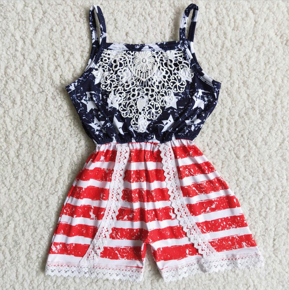 C6-10 4th of july Girl Ruffle Summer Boutique Jumpsuit