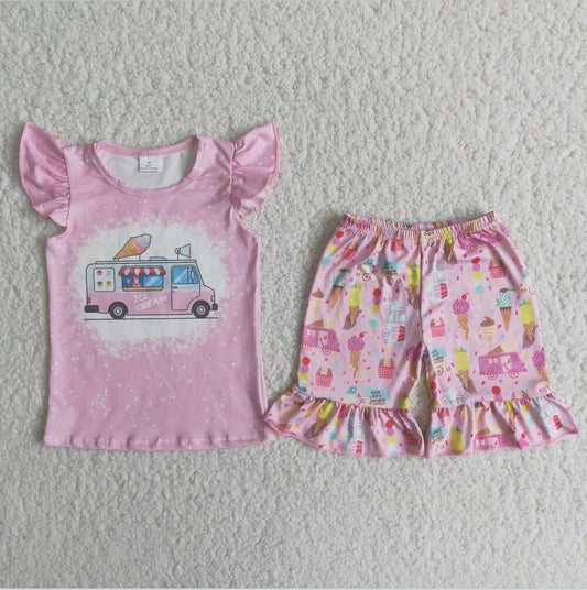 C6-11 Pink Ice cream Summer Children Clothing Kid Summer Boutique Outfits