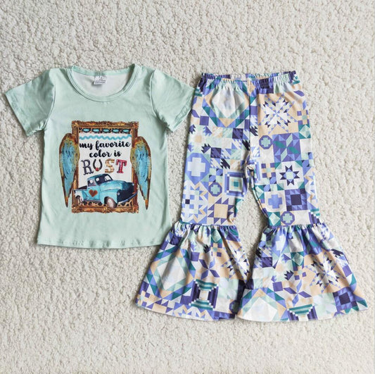 C6-15 Blue Girls Summer Children Clothing Set Kid Summer Boutique Outfits