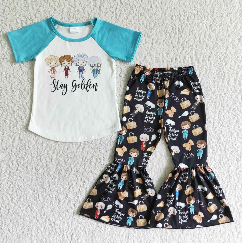 C6-23 Cartoon Summer Children Clothing Kid Summer Boutique Outfits