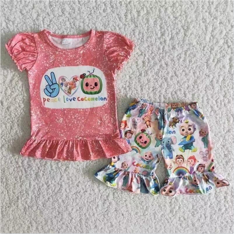 C6-24 Cartoon Summer Children Clothing Kid Summer Boutique Outfits