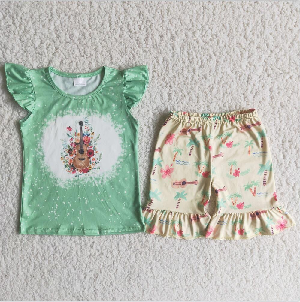 C6-3 Green Guitar Kid Shorts Summer Boutique Children Clothing Outfits