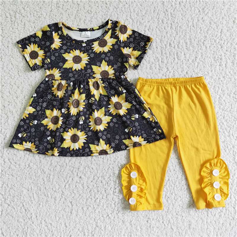 C7-15 Sunflower Summer Children Clothing Kid Summer Boutique Outfits