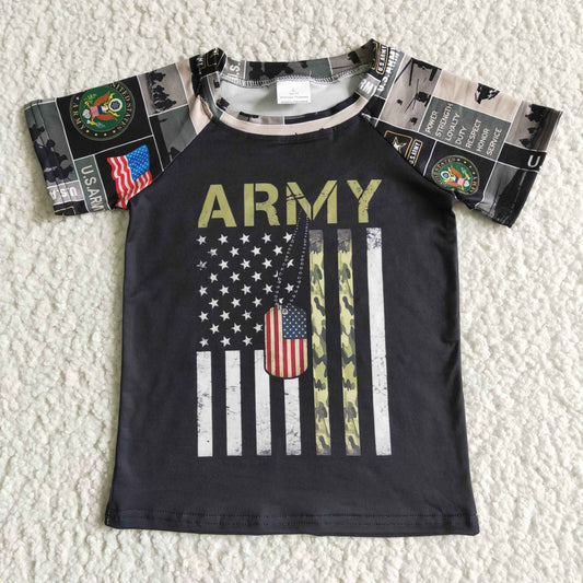 C7-2 Army Cute desig short sleeve kids raglan shirts