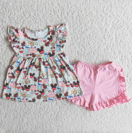 C8-12 Cartoon Wholesale Lovely Kid Ruffle Summer Boutique Outfits