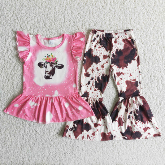 C8-13 Cow Summer Children Clothing Kid Summer Boutique Outfits