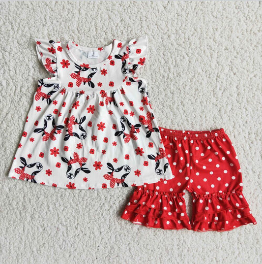 C8-21  Red Cow Girl Ruffle Summer Boutique Outfits