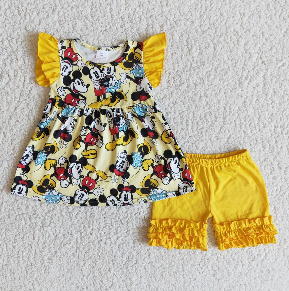 C8-3 Yellow Cartoon Kid Shorts Summer Boutique Children Clothing