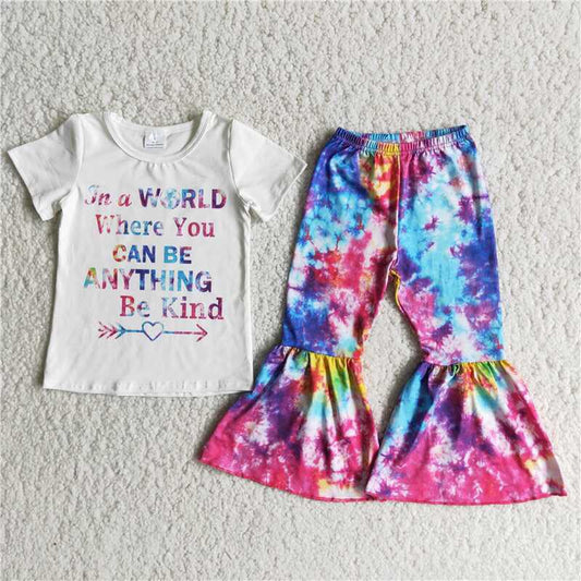 C9-16 Short Sleeve Top With Tie Dye Pants Set