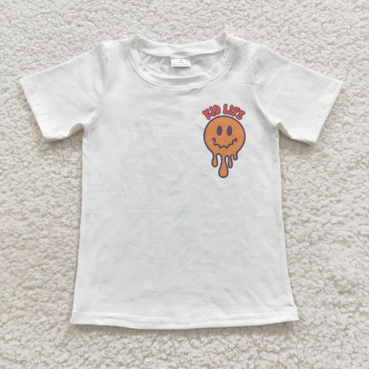 BT0269 kid life white short sleeve blouse with smiley face