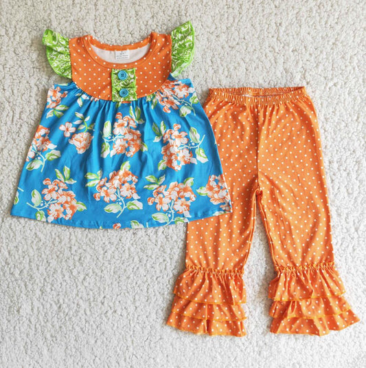 D1-4 Floral Orange Polka Dot Set