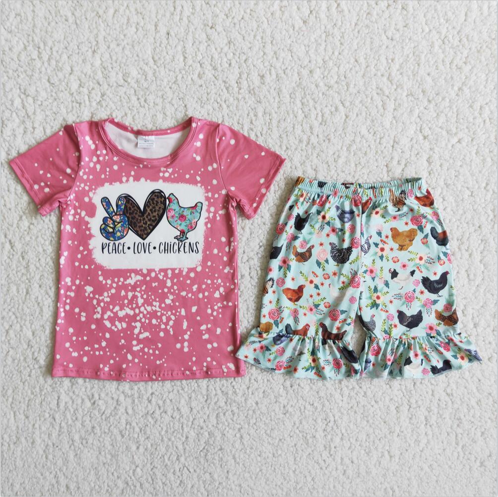 D10-14 Chicken Girl Ruffle Summer Boutique Clothing Kid Clothes