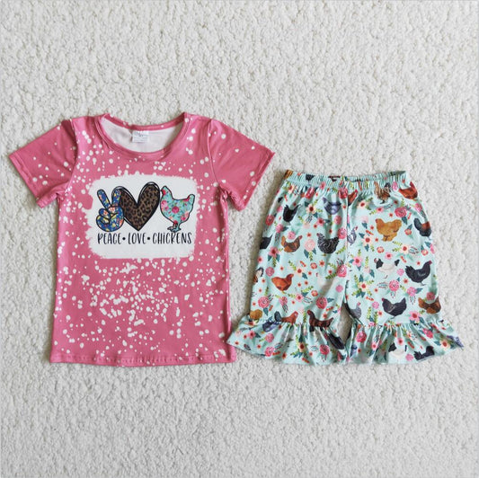 D10-14 Chicken Girl Ruffle Summer Boutique Clothing Kid Clothes