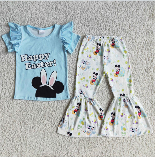 D10-20 Sky Blue Easter 2pcs Short sleeve Sets Boutique Clothes