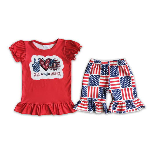RTS NO MOQ Baby Boys Summer Sets D12-15 Peace Love American Flag Shorts Baby 4th of July Clothes