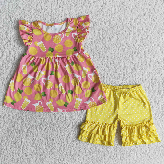 7.26 RTS NO MOQ Baby Girls Summer Sets D12-16 Lemon Juice Ruffles Soft Shorts Sets