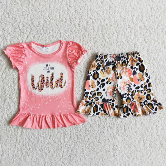 7.26 RTS NO MOQ Baby Girls Summer Sets D12-18 Pink Letter Leopard Shorts Sets
