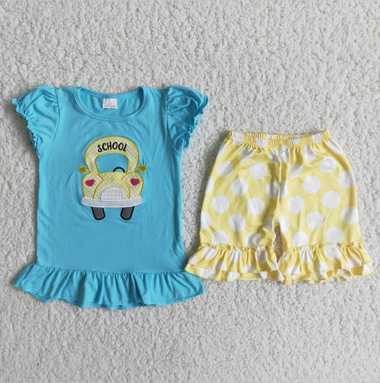 D12-26 School Bus Girls Summer Children Clothing Kid Summer Boutique Outfits